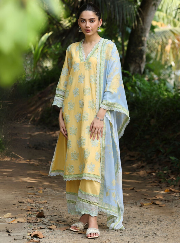 Arasi Supima Cotton Yellow Kurta Set