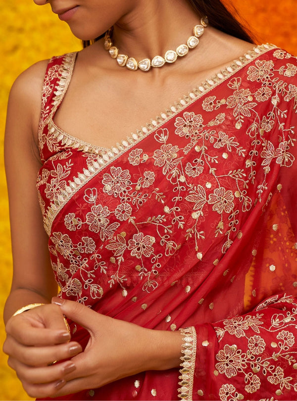 Jigar Organza Red Saree