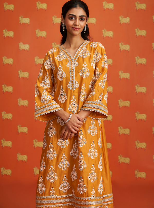 Kaeo Supima Cotton Orange Kurta Set