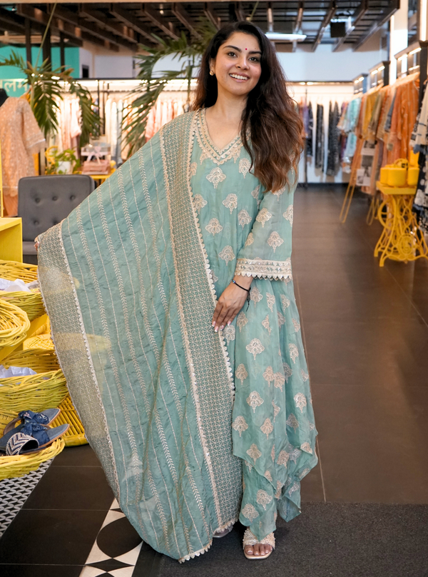 Ibadat HO Silk Teal Blue Kurta Set