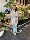 Mangal Banarsi Off White Kurta With Blue Pant