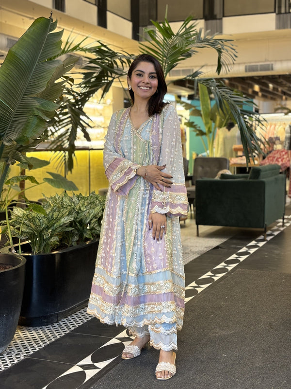 Sawika Organza Light Blue Anarkali Kurta Set